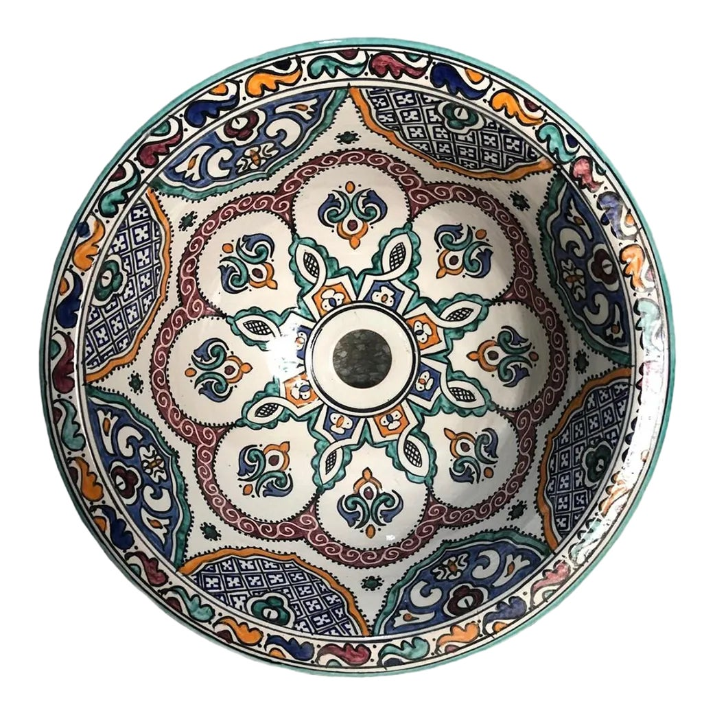 34 Handcrafted Moroccan Decorative Ceramic Plate Intricate Floral Pattern - Image 1