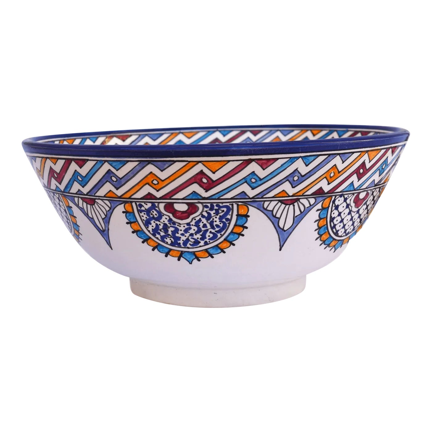 40 Handcrafted Moroccan Decorative Ceramic Bowl Geometric Zigzag Pattern - Image 1