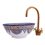 Handcrafted Moroccan Decorative Ceramic Bowl Geometric Zigzag Pattern - Image 2