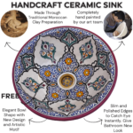 Handcrafted Moroccan Ceramic Sink Basin Decorative Floral Pattern - Image 3